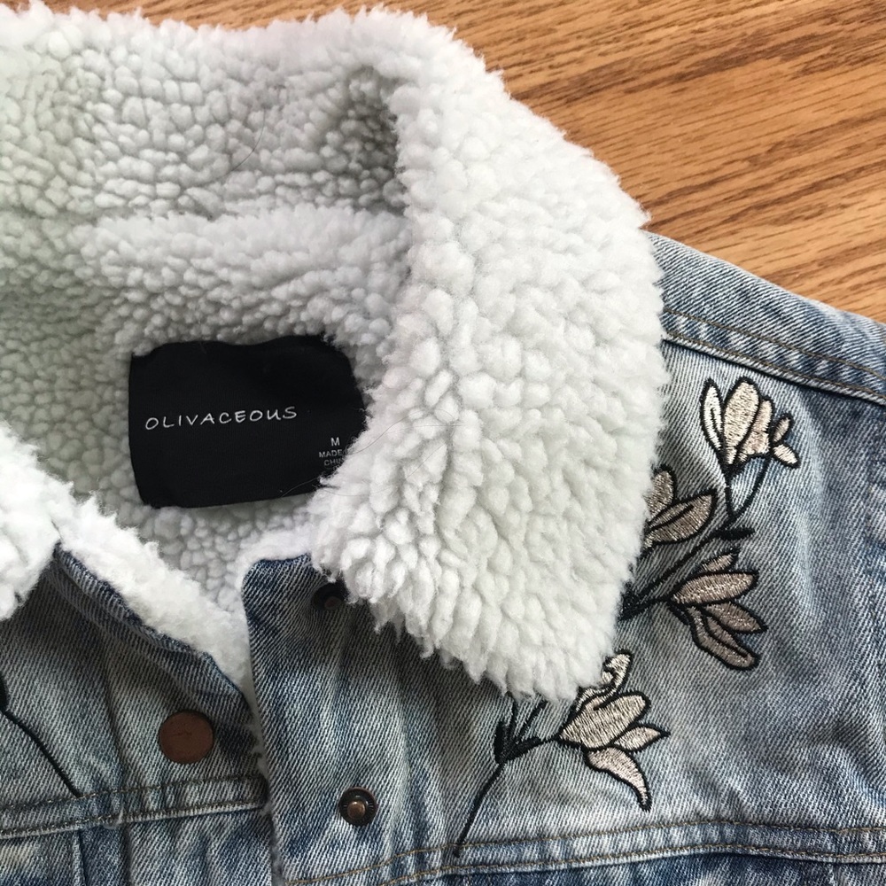 Olivaceous Sherpa Embroidered Jean Jacket